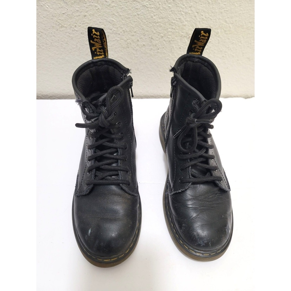 Dr. Martens Youth Black Leather Ankle Boots With Zipper & Laces Size 3